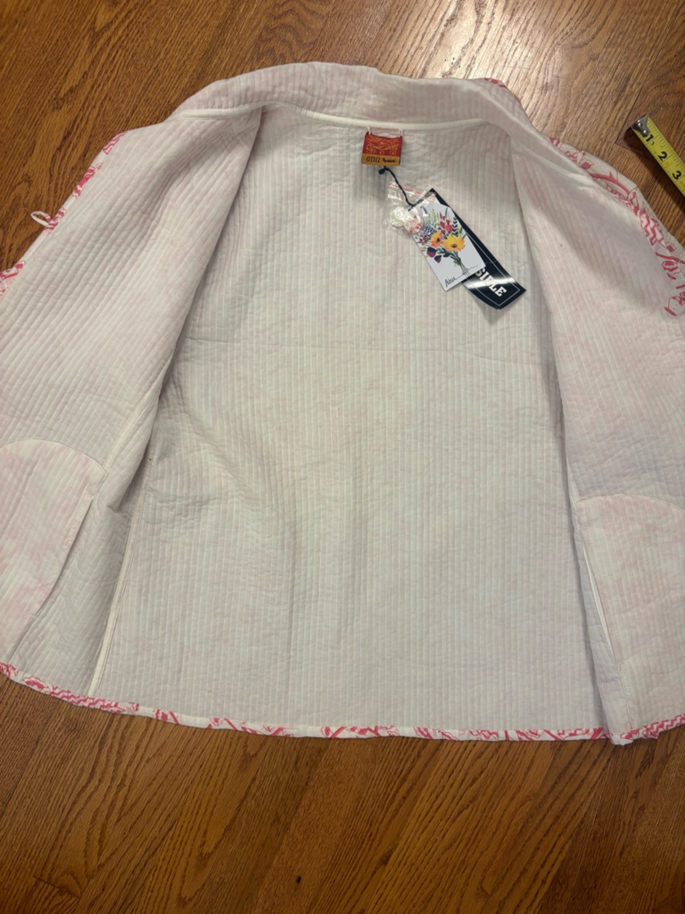NWT ANU by Natural Reversible Pink Poppy Jacket 100% Cotton Block Print Boho |L - Picture 9 of 12